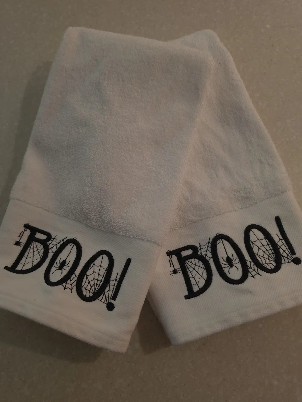 Well Dressed Home Set of 2  Halloween Hand Towels 'BOO' Plush 100% Cotton